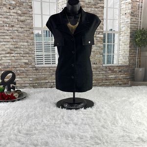 Womens Indulgence Black Classic Casual Button Up 2 Pocket Vest (20) DZ09